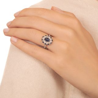 Art Deco-Style Cabochon Sapphire and Diamond Ring