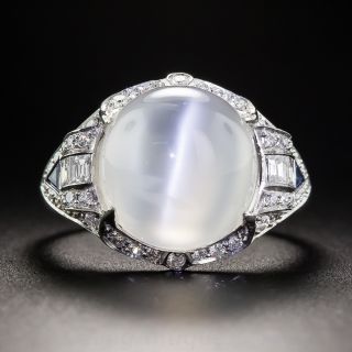Art Deco Style Cat's-Eye Moonstone and Diamond Ring in Platinum - 3