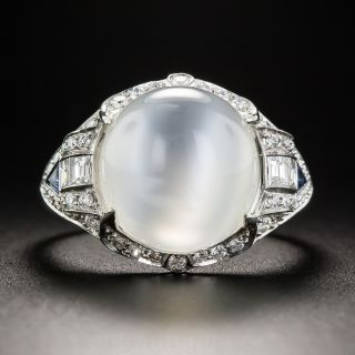 Art Deco Style Cat's-Eye Moonstone and Diamond Ring in Platinum