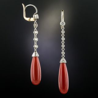 Art Deco Style Coral and Diamond Earrings