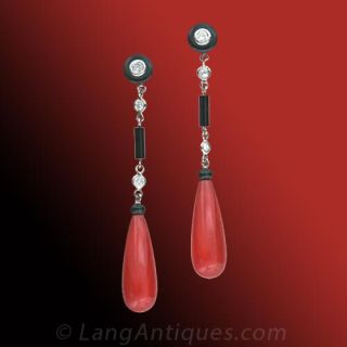 Art-Deco-Style-Coral-and-Diamond-Earrings-Main-View