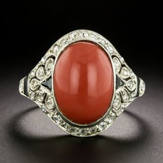 Art Deco-Style Coral and Diamond Ring - 2