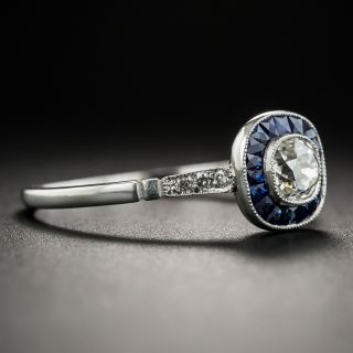 Art Deco Style Cushion-Cut Diamond and Sapphire Engagement Ring