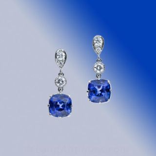 Art-Deco-Style-Cushion-Cut-Sapphire-and-Diamond-Drop-Earrings-Main-View
