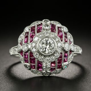 Art Deco-Style Diamond and Calibre Ruby Ring - 1