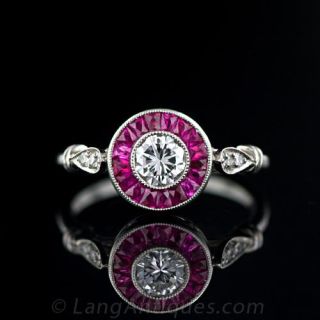 Art Deco Style Diamond and Calibre Ruby Ring