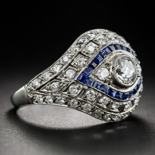 Art Deco-Style Diamond and Calibre Sapphire Dome Ring