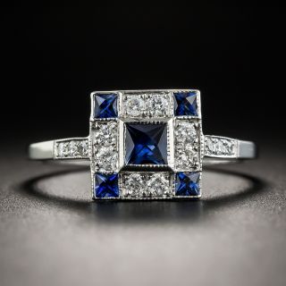 Art Deco Style Diamond and Calibre Sapphire Ring
