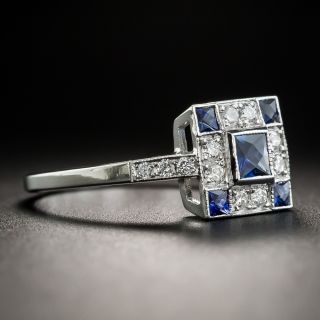 Art Deco Style Diamond and Calibre Sapphire Ring