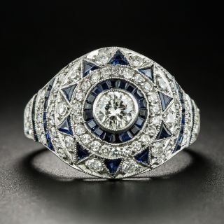Art Deco-Style Diamond and Calibre Sapphire Ring - 1