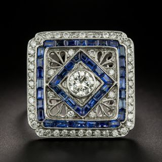 Art Deco-Style Diamond and Calibre Sapphire Ring - 3