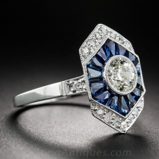 Art Deco Style Diamond and Calibre Sapphire Ring