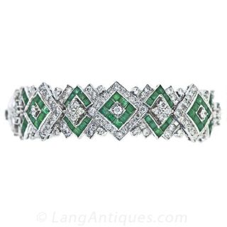Art Deco Style Diamond and Emerald Bracelet