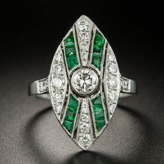 Art Deco-Style Diamond and Emerald Dinner Ring - 1