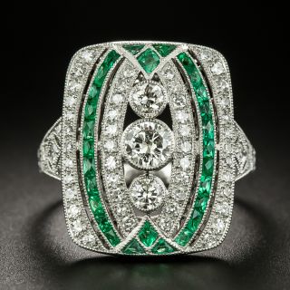 Art Deco-Style Diamond and Emerald Dinner Ring - 2
