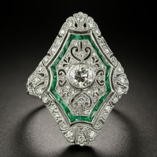 Art Deco Style Diamond And Emerald Dinner Ring - 2