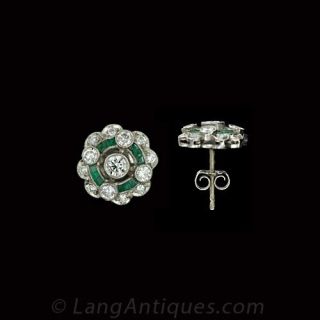 Art Deco Style Diamond and Emerald Earrings