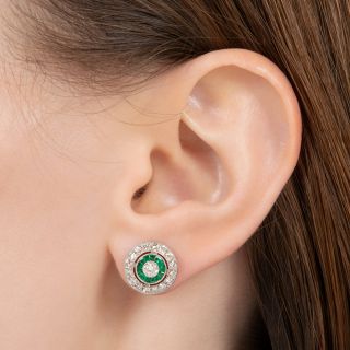 Art Deco-Style Diamond and Emerald Halo Earrings