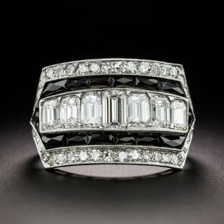 Art Deco-Style Diamond and Onyx Band Ring - 2