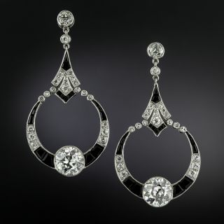 Art Deco-Style Diamond and Onyx Dangle Earrings - 3