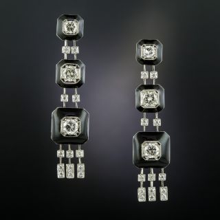 Art Deco Style Diamond and Onyx Drop Earrings - 2