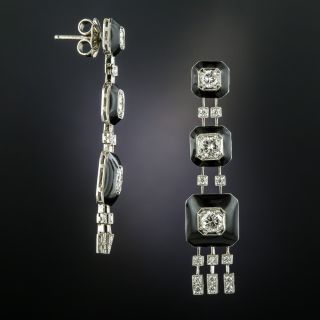 Art Deco Style Diamond and Onyx Drop Earrings