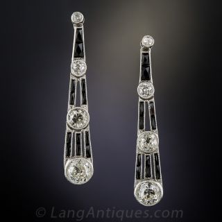 Art Deco Diamond, Onyx and Platinum Earrings