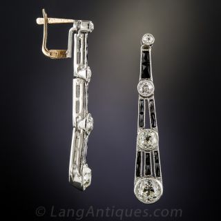 Art Deco Diamond, Onyx and Platinum Earrings