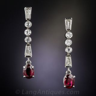 Art Deco Style Diamond and Ruby Drop Earrings