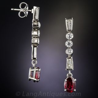 Art Deco Style Diamond and Ruby Drop Earrings