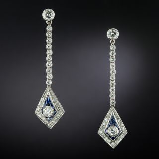 Art Deco-Style Diamond and Sapphire Dangle Earrings - 2