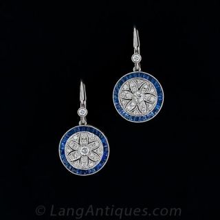 Art Deco Style Diamond and Sapphire Drop Earrings