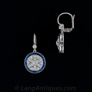 Art Deco Style Diamond and Sapphire Drop Earrings