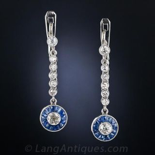 Art Deco Style Diamond and Sapphire Drop Earrings
