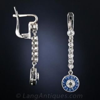 Art Deco Style Diamond and Sapphire Drop Earrings