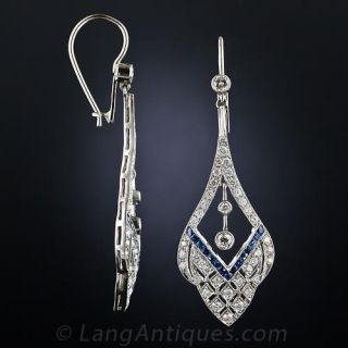 Art Deco-Style Diamond and Sapphire Drop Earrings