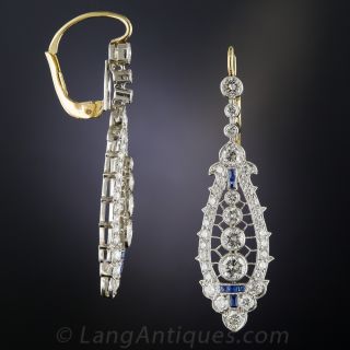 Art Deco Style Diamond and Sapphire Drop Earrings