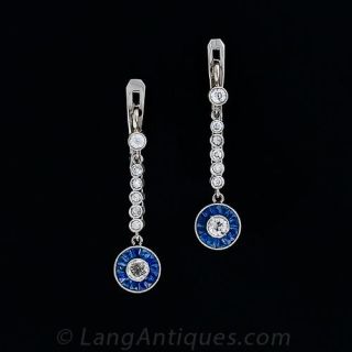 Art Deco Style Diamond and Sapphire Drop Earrings