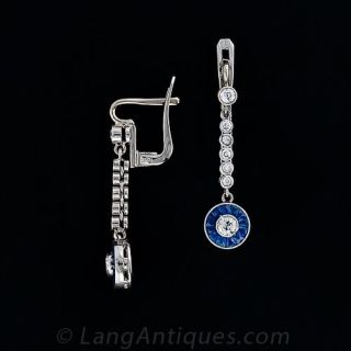 Art Deco Style Diamond and Sapphire Drop Earrings