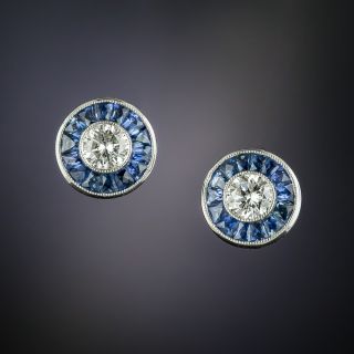 Art Deco Style Diamond and Sapphire Earrings - 2