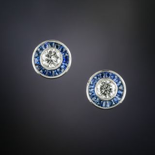 Art Deco Style Diamond and Sapphire Earrings - 3