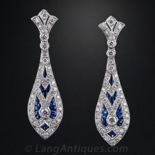 Art Deco Style Diamond & Sapphire Earrings