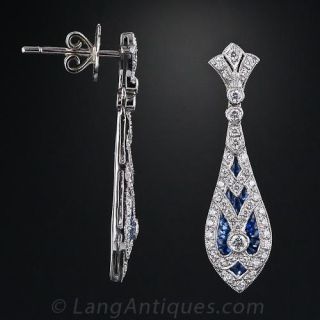 Art Deco Style Diamond & Sapphire Earrings
