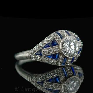 Art Deco Style Diamond and Sapphire Engagement Ring
