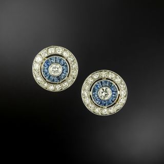 Art Deco-Style Diamond and Sapphire Halo Earrings - 2