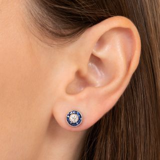 Art Deco Style Diamond and Sapphire Halo Earrings 
