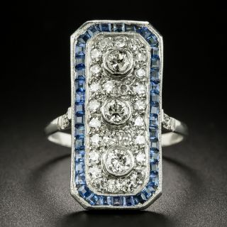 Art Deco Style Diamond and Sapphire Rectangular Dinner Ring - 3