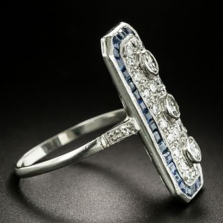 Art Deco Style Diamond and Sapphire Rectangular Dinner Ring
