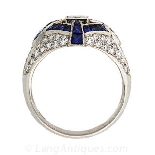 Art Deco Style Diamond and Sapphire Ring