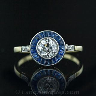 Art Deco Style Diamond and Sapphire Ring Main View